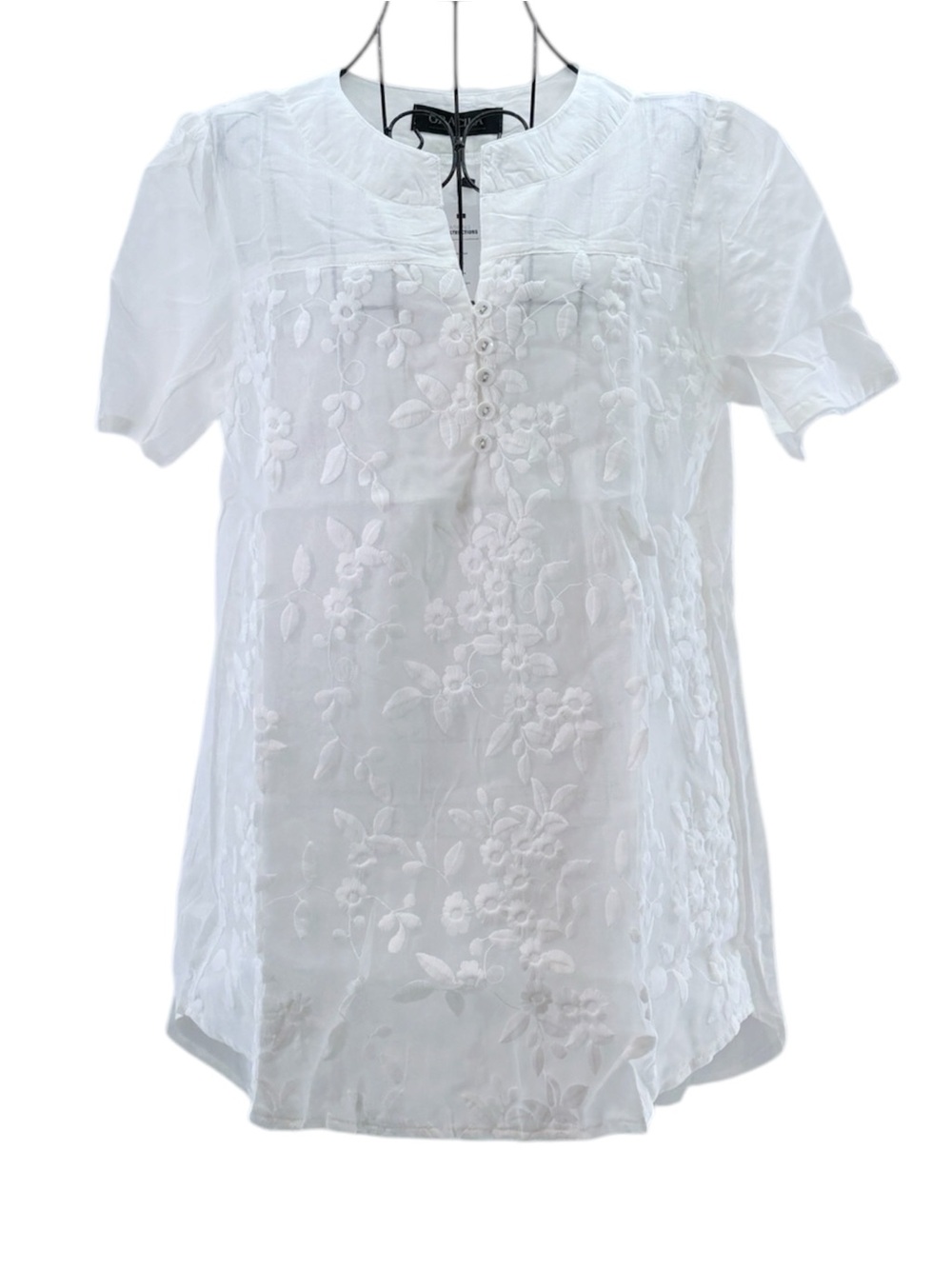 NEW Garcila White Floral Feminine Sheer Lace Tunic Blouse Size Large